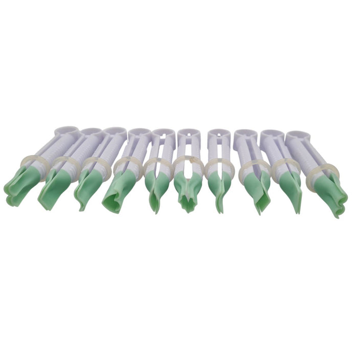 White plastic fondant crimper tools with rubber ring – 10 pack on a white background
