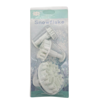Snowflake plunger cutters in packaging with 'Snowflake' text on a white background