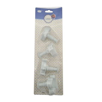 Set of plastic plunger cutters in packaging on a white background
