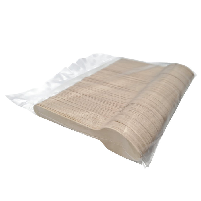 Pack of wooden sticks in a clear plastic bag on a white background