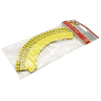 Yellow adjustable cupcake wrappers in packaging on a white background.