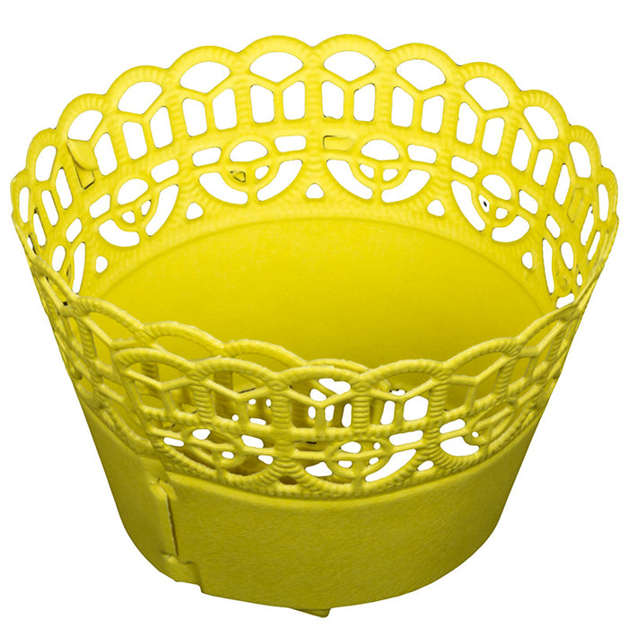 Yellow adjustable cupcake wrappers on a white background.