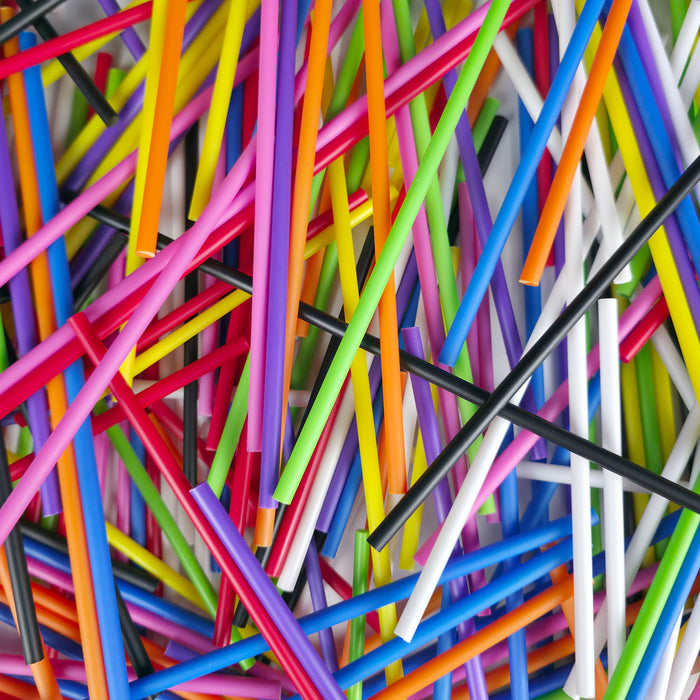 Custom plastic lollipop sticks in mixed colours available in any size on a white background
