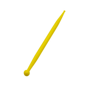 Yellow plastic fondant modelling tool on a white background