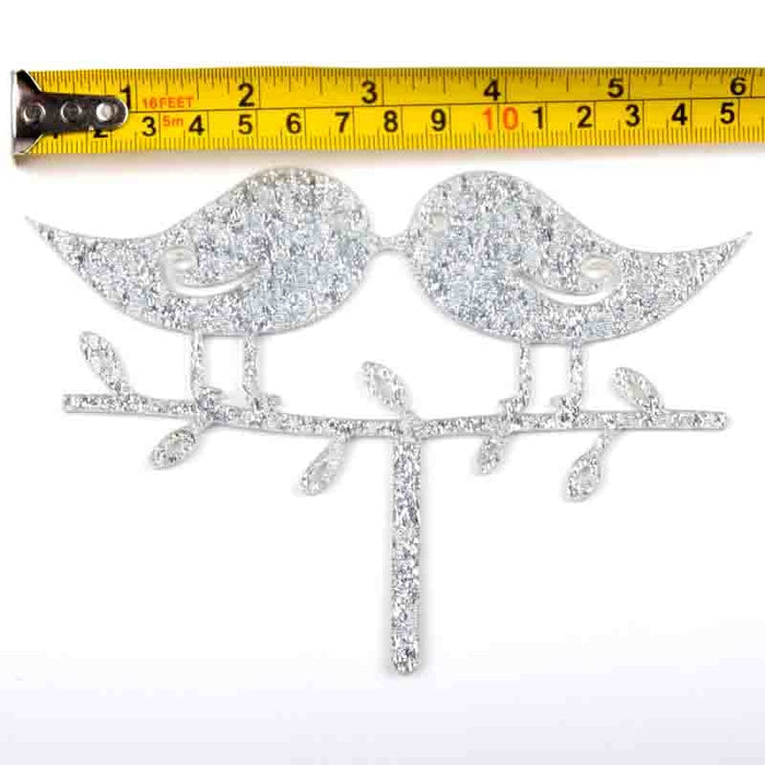 Wedding Cake Topper – Silver Glitter Lovebirds x1