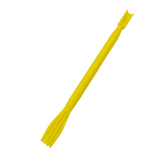 Yellow plastic modelling tool on a white background