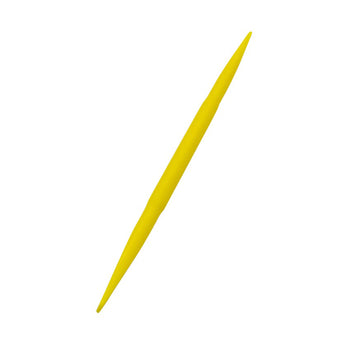 Yellow plastic fondant modelling tool on a white background