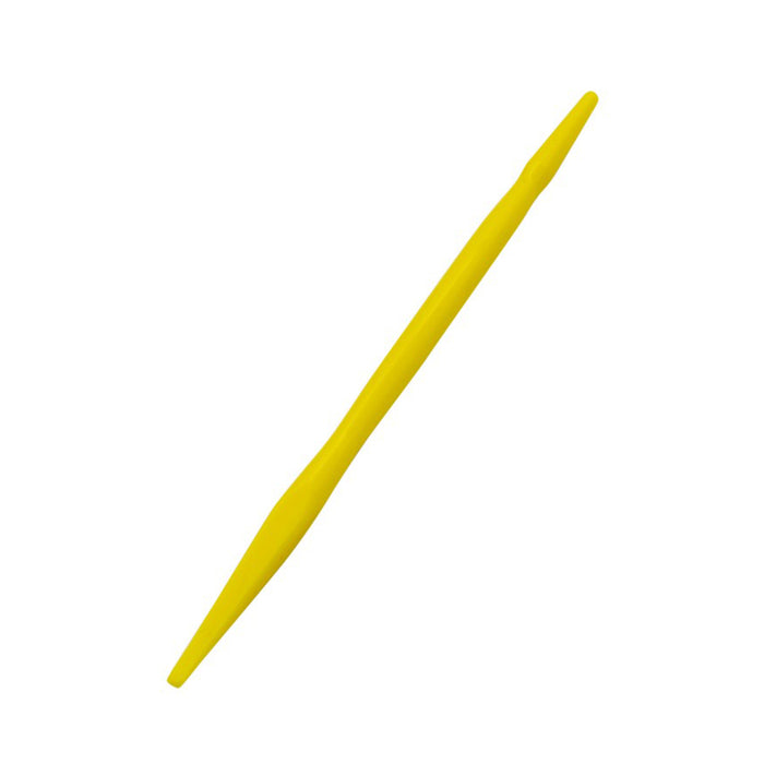 Yellow plastic fondant modelling tool on a white background