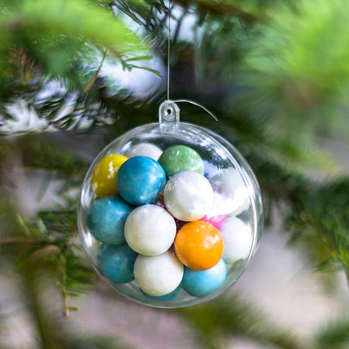 clear bauble fillable empty Christmas decoration tree ornament filled with bubblegum candy