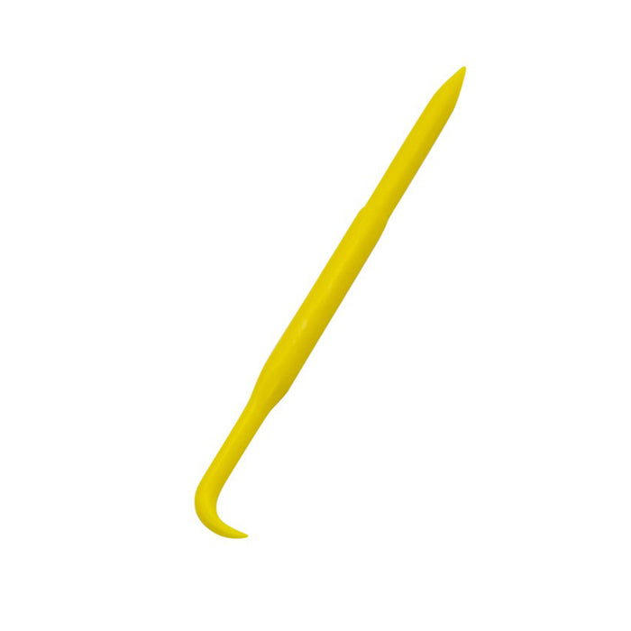 Yellow plastic fondant modelling tool on a white background