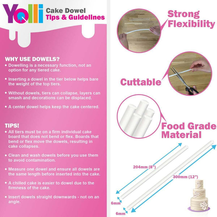 White Plastic Cake Dowels - 6 mm Food-Grade Support Rods - Retail & Bulk Packs