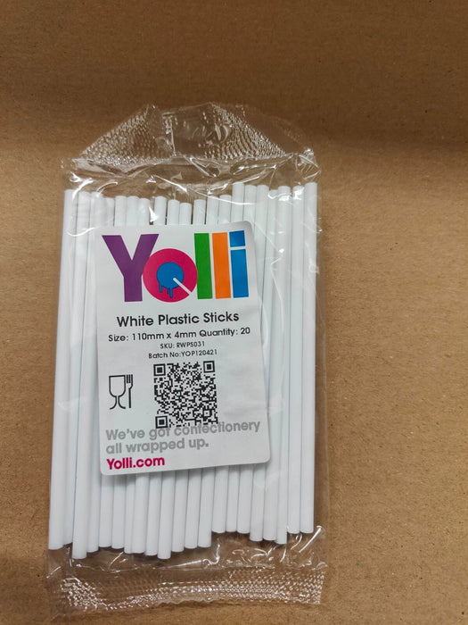White Plastic Lollipop Sticks 110mm × 4mm