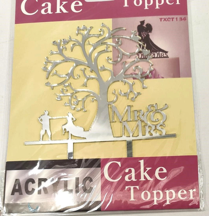 Silver "Mr & Mrs" Cake Topper