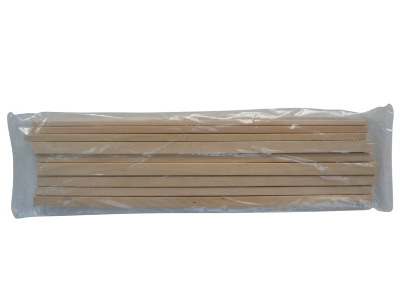 Mixed wooden dowel rods 5 sizes pack of 10 305mm on a white background
