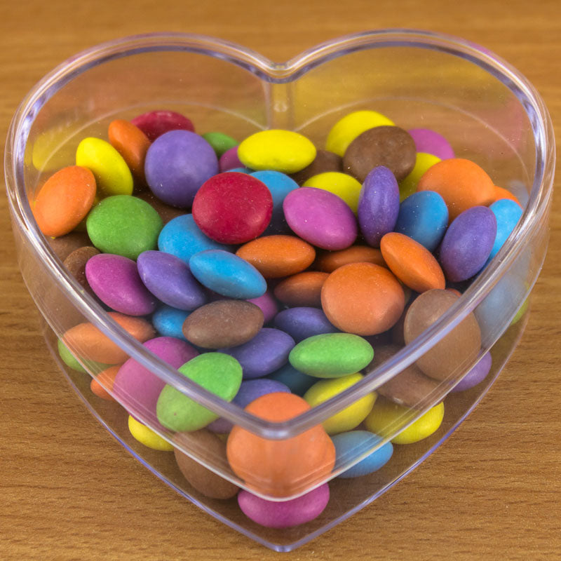 Clear Heart Shaped Plastic Box with Lid - 100 x 100 x 35mm