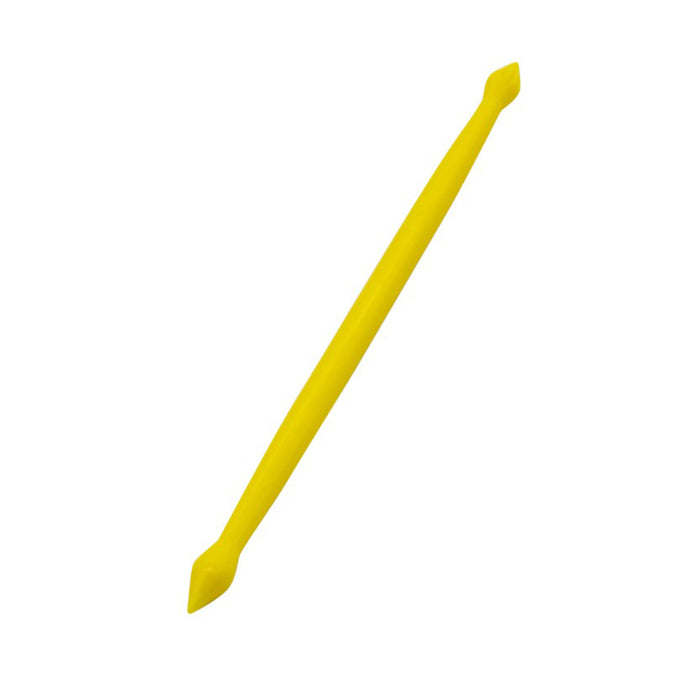 Yellow plastic fondant modelling tool on a white background