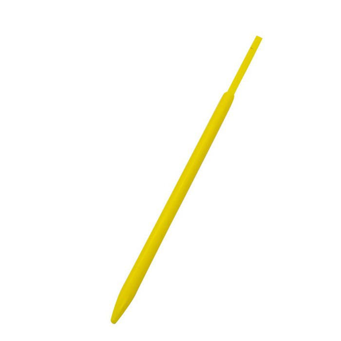 Yellow plastic fondant modelling tool on a white background