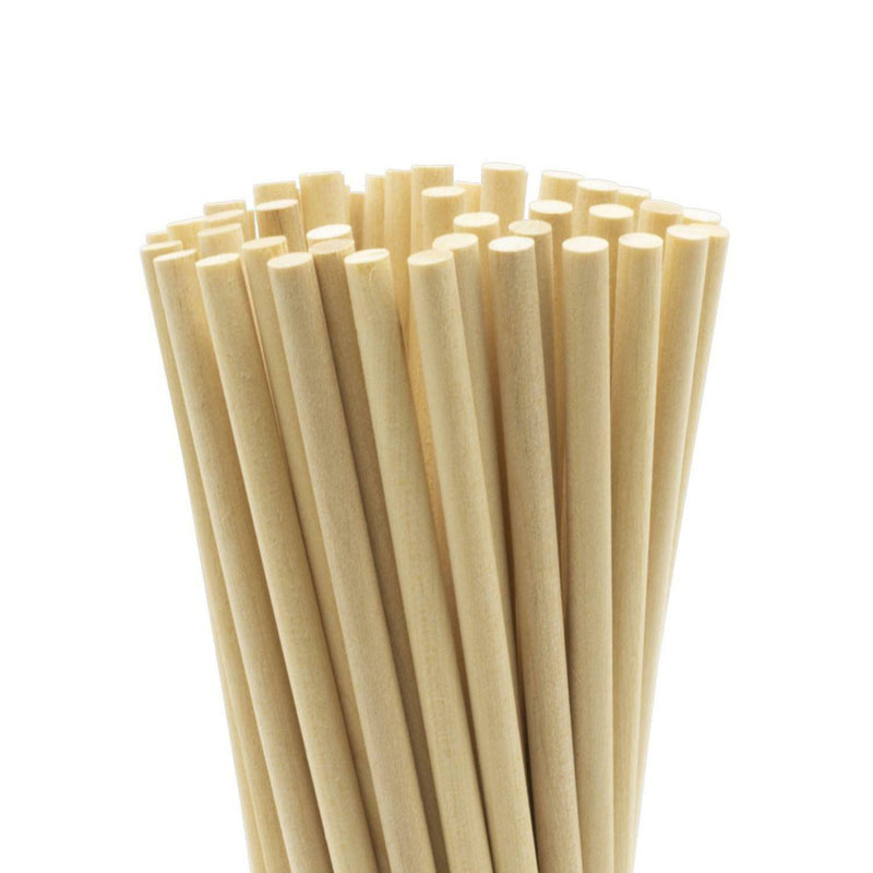 Round bamboo wood lollipop sticks 140mm x 4mm bulk pack on a white background