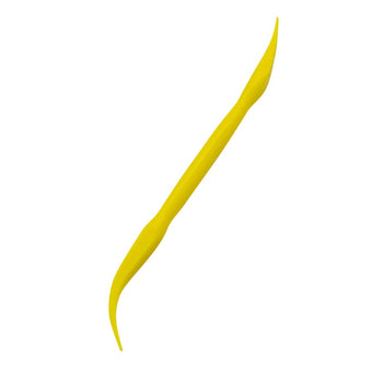 Yellow plastic fondant modelling tool on a white background