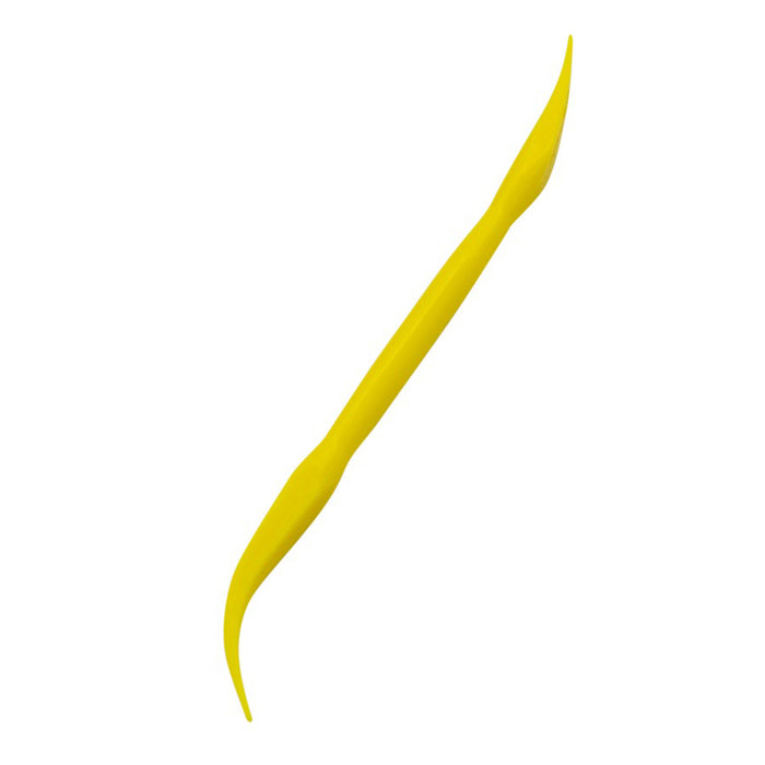 Yellow plastic fondant modelling tool on a white background