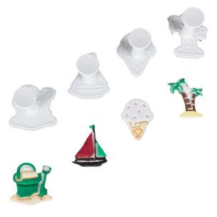 Fondant Cutter Plunger Set 4pcs Summer Sailboat Palm Tree Ice Cream