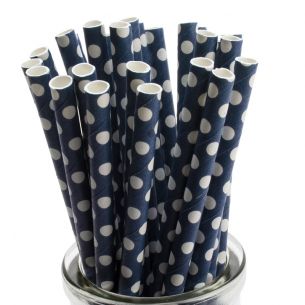 white polka dot on blue paper straws