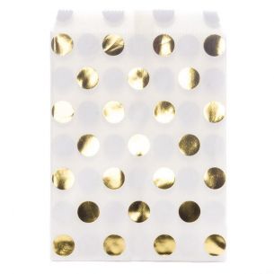 Gold Metallic Polka Dots On White Paper Sweet Bags X25 Retro Sweet Shop