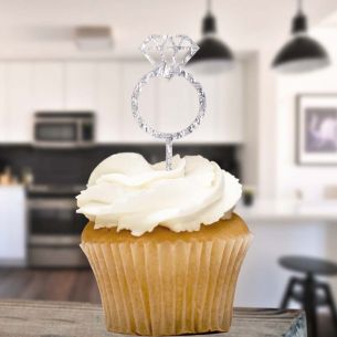 Silver Glitter Diamond Ring Cupcake Topper x8