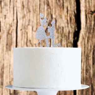 Silver Glitter Family Cake Topper x1