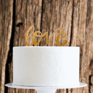 Gold Glitter Love Cake Topper x1