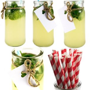 Drinking Jar Glass Jars - Cocktail Jar x12 Red Stripe