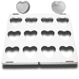 Valentines Heart Shaped Cupcake Cases x24 White with 1 Baking Tray