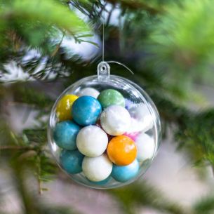 clear bauble fillable empty Christmas decoration tree ornament filled with bubblegum candy
