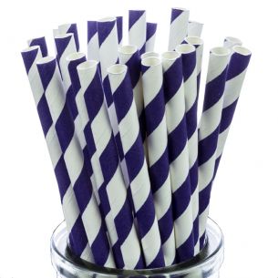 Purple Striped Paper Straws x25