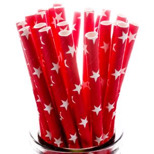 White Stars on Red Straws x25 PAPSTR008