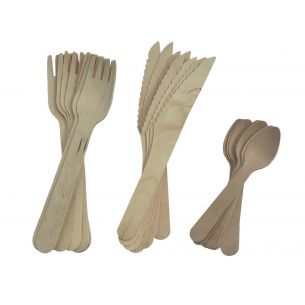 24 Piece Wooden Cutlery Set