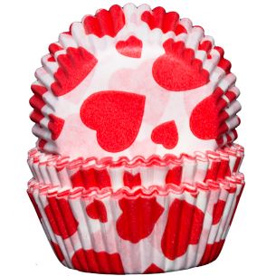 Valentines Cupcake Cases x60 White with Red Hearts