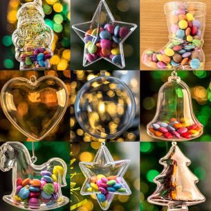 x13 Piece Clear Fillable Christmas Tree Decorations Set Stars Baubles